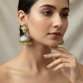 Dual Tone Oxidised Silver & Gold Jhumka Earrings 