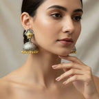 Dual Tone Oxidised Silver & Gold Jhumka Earrings 