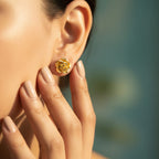 Gold Rose Bloom Stud Earrings
