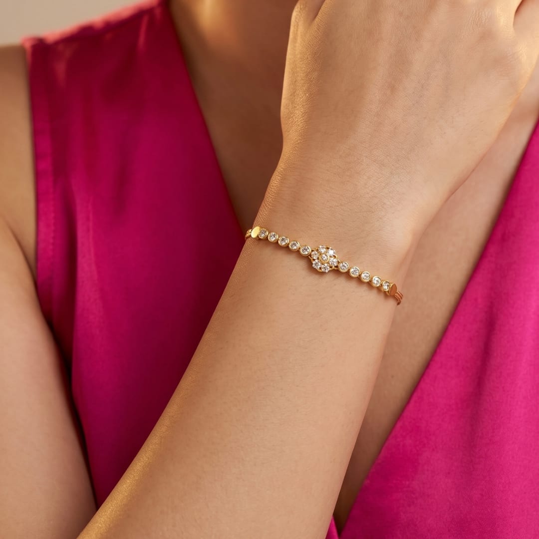 Micro Gold Forming CZ Flower Chain Bracelet