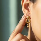 Gold Engraved Open Drop Earrings with Ghungroo