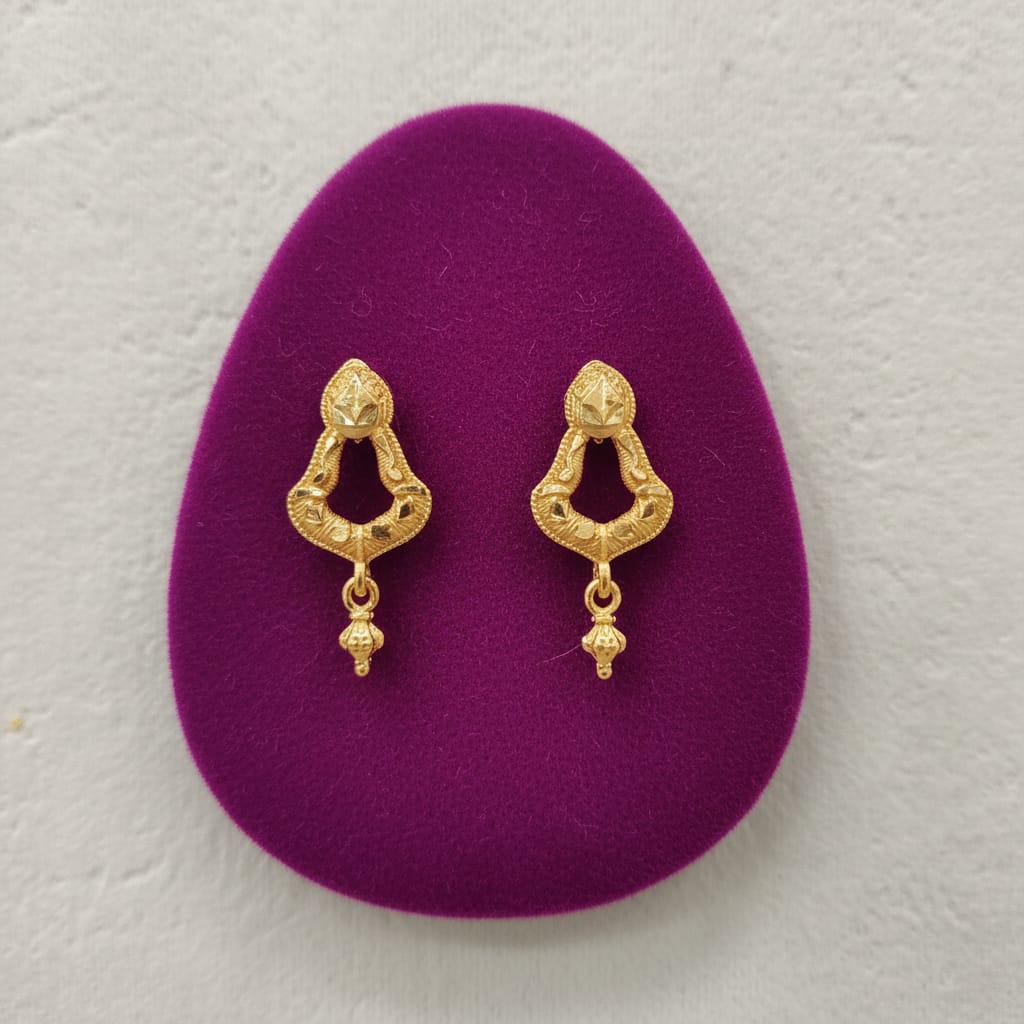Gold Engraved Open Drop Earrings with Ghungroo