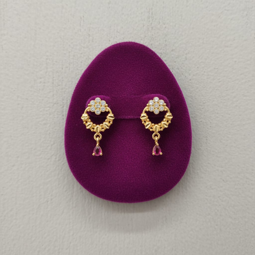 Beaded Circle CZ Flower Ruby Teardrop Drop Earrings