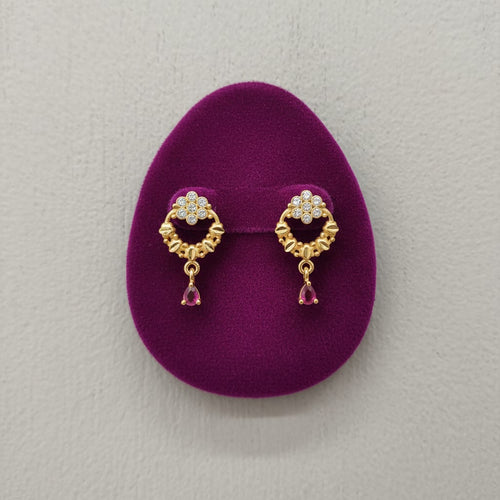 Beaded Circle CZ Flower Ruby Teardrop Drop Earrings