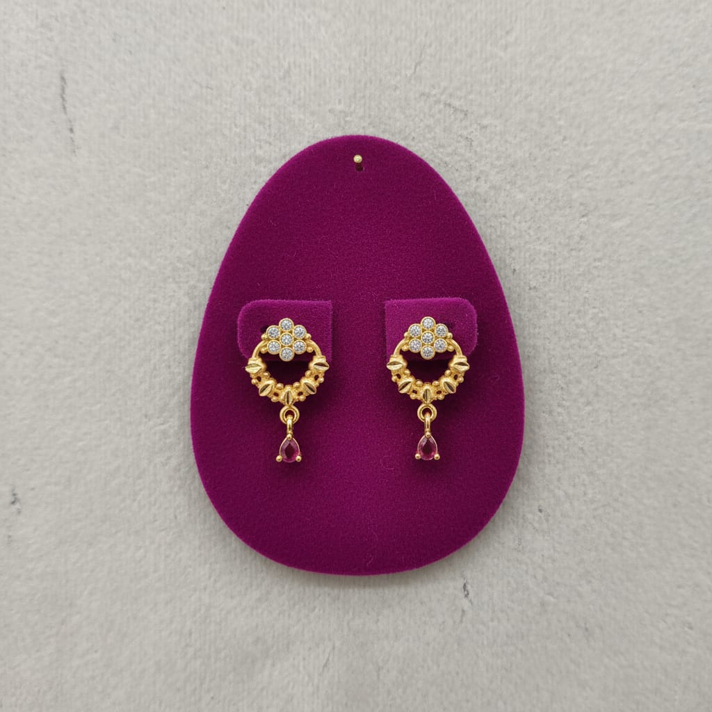 Beaded Circle CZ Flower Ruby Teardrop Drop Earrings