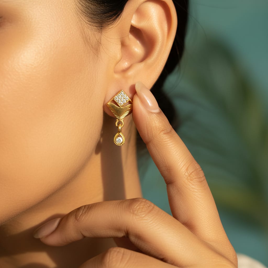 Ogee Frame Pave CZ Leaf Wing Teardrop Drop Earrings