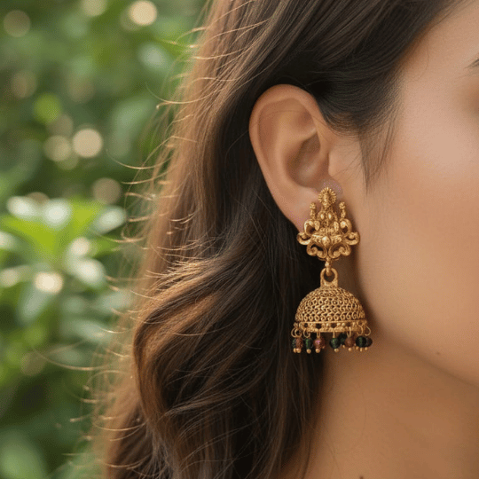 Antique Gold Lakshmi Temple Jhumka Earrings