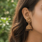 Antique Gold Lakshmi Temple Jhumka Earrings