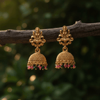 Antique Gold Lakshmi Temple Jhumka Earrings
