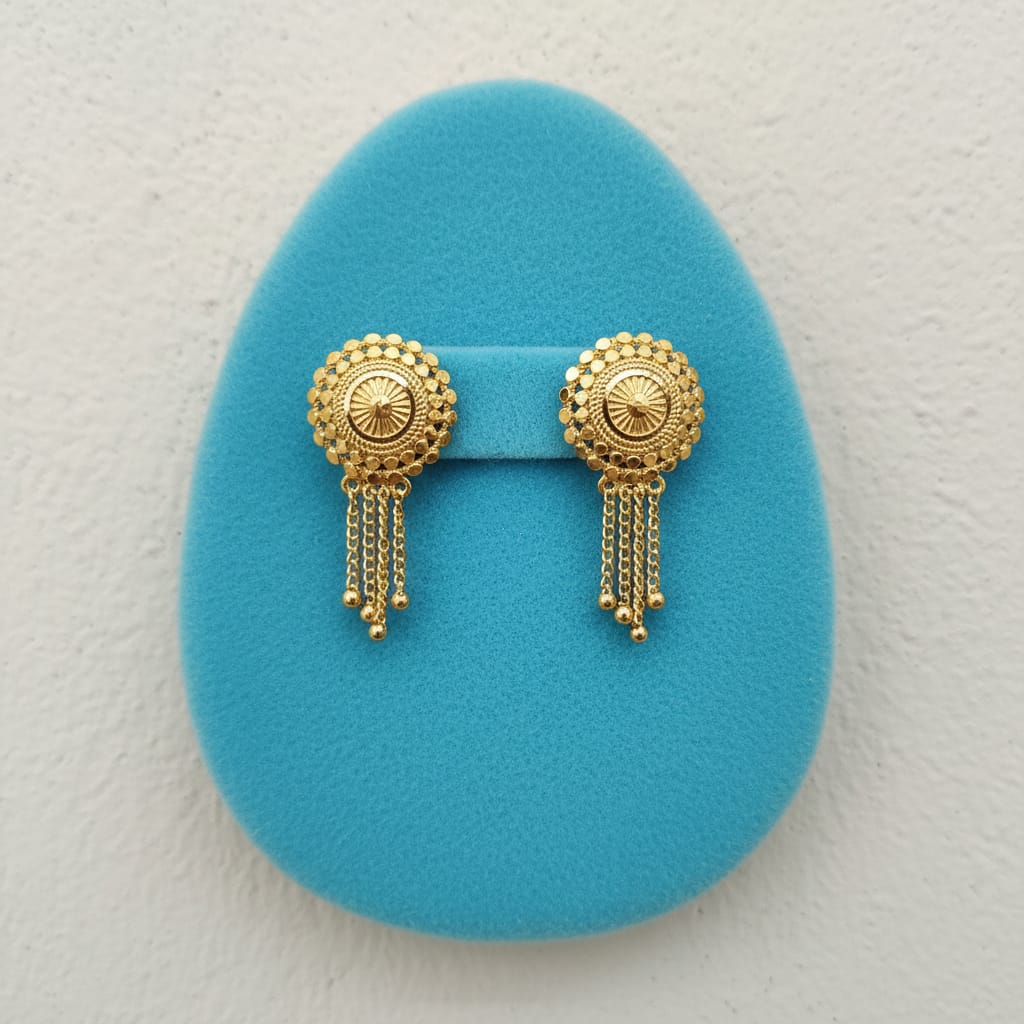 Round Granule Disc Sunburst Gold Bead Chain Tassel Earrings