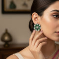 Emerald Green Floral Stud Earrings 