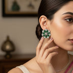 Emerald Green Floral Stud Earrings 