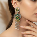 Emerald Green Stone Dual Tone Jhumka Earrings