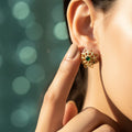 Emerald Lotus Gold Filigree Stud Earrings