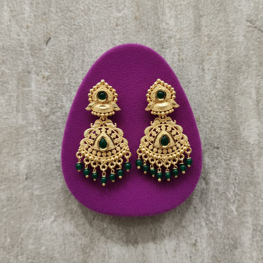 Emerald Paan Chandbali Earrings