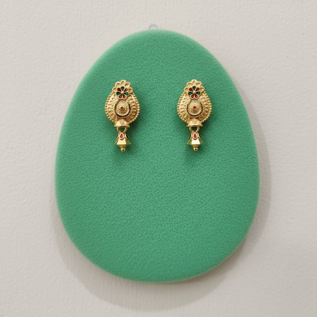 Oval Filigree Shield Meenakari Bell Drop Earrings