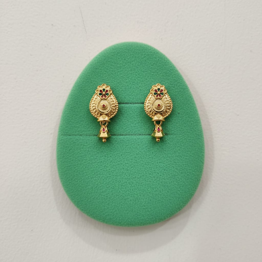 Oval Filigree Shield Meenakari Bell Drop Earrings