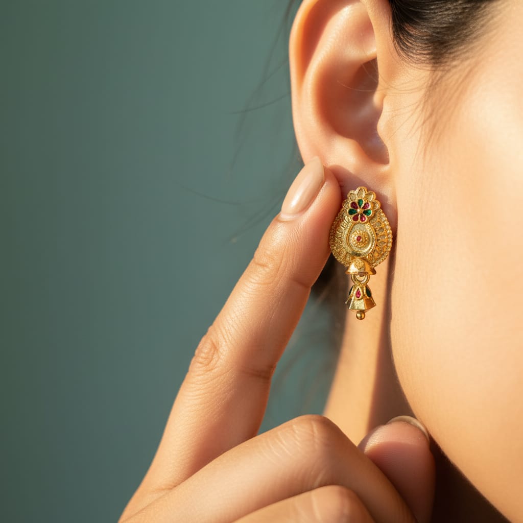 Oval Filigree Shield Meenakari Bell Drop Earrings