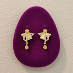 Gold Fan Drop Earrings with CZ