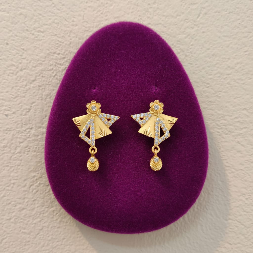 Gold Fan Drop Earrings with CZ
