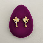 Gold Fan Drop Earrings with CZ