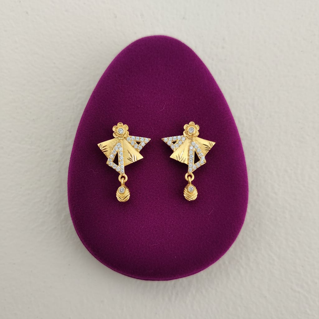 Gold Fan Drop Earrings with CZ