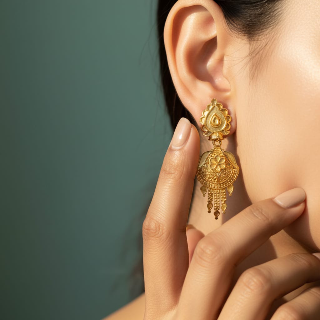 Micro Gold Plated Floral Tassel Drop Earrings