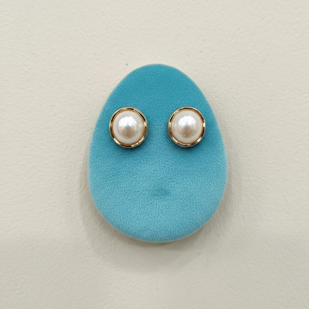 Gold Bezel Pearl Stud Earrings