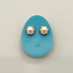 Gold Bezel Pearl Stud Earrings