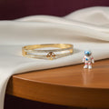Floral Charm Dual-Row Crystal Gold-Tone Bangle