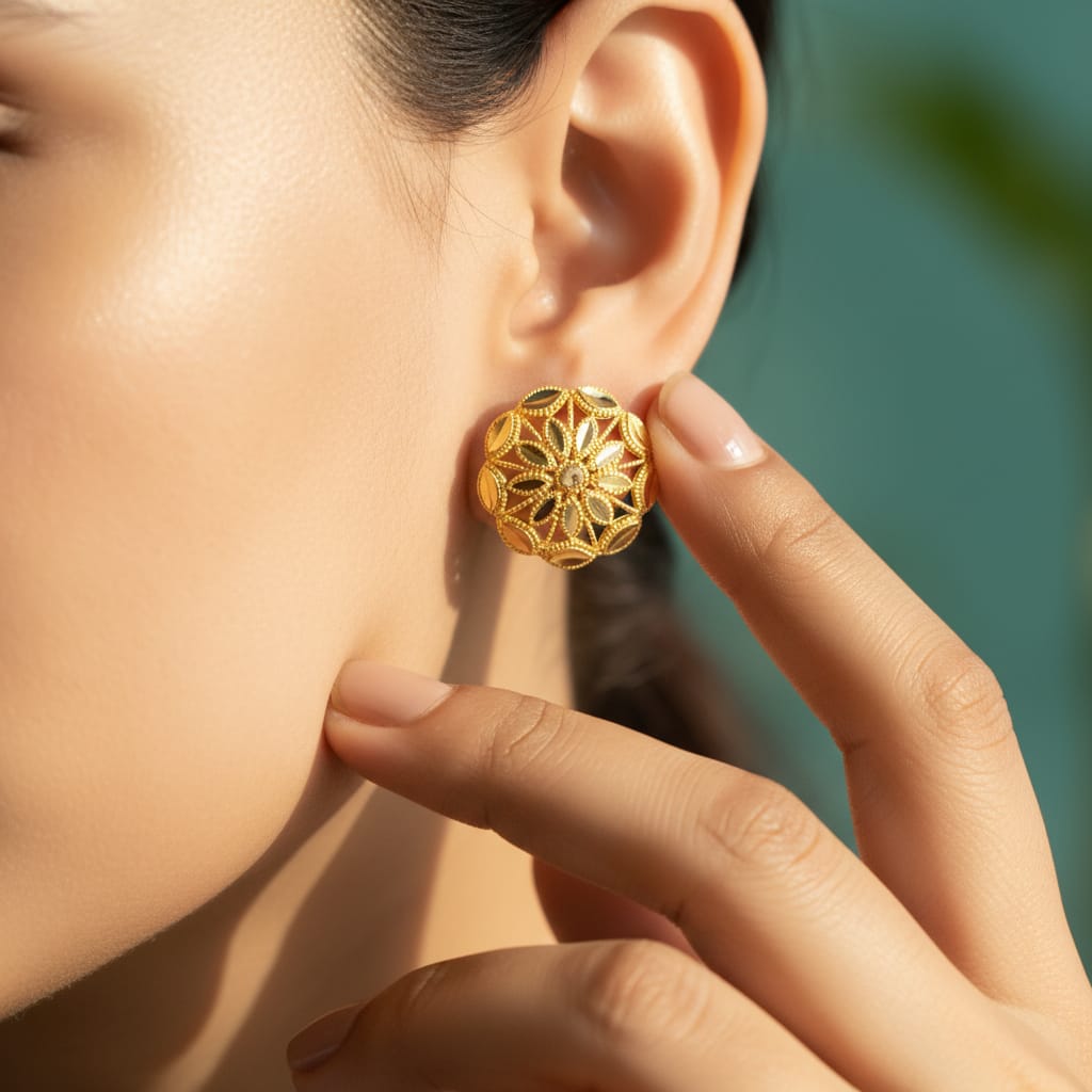 Floral Filigree Gold Dome Earrings