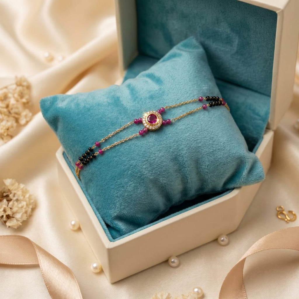 Micro Gold Forming Ruby Double Chain Bracelet