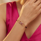 Micro Gold Forming Ruby Double Chain Bracelet
