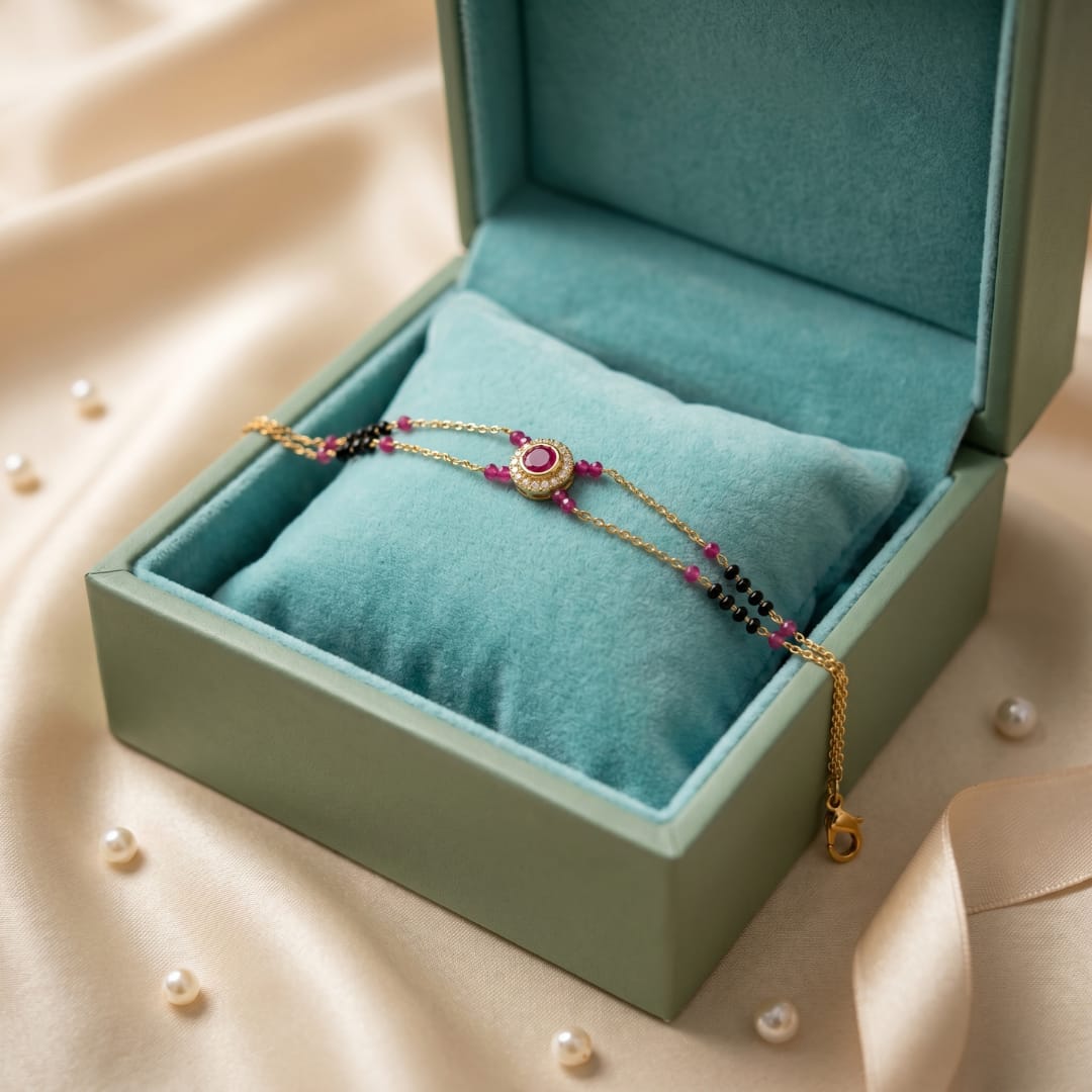 Micro Gold Forming Ruby Double Chain Bracelet