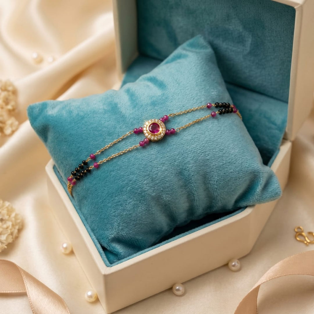 Micro Gold Forming Ruby Double Chain Bracelet