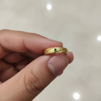 Micro Gold Plated Leaf Engraved Band Ring with Solitaire Emerald CZ