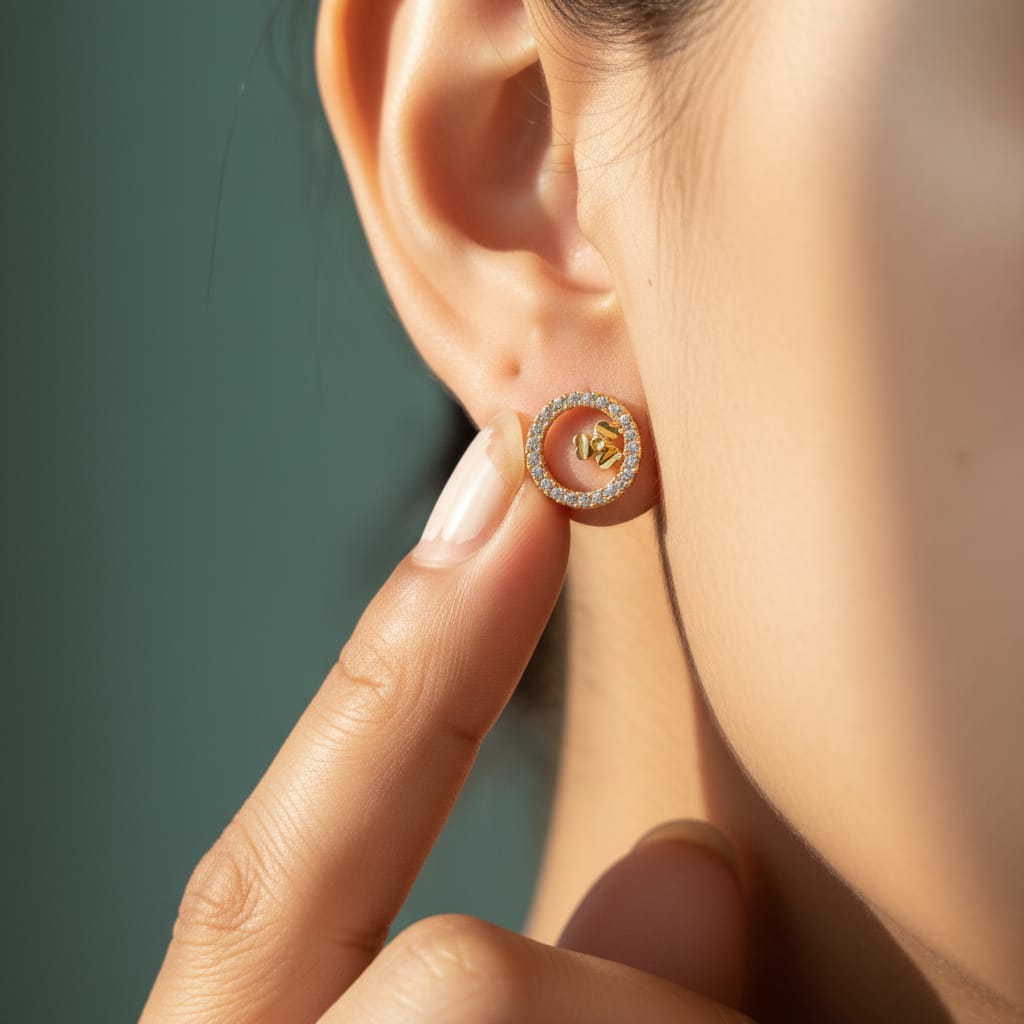 CZ Pavé Circle Stud Earrings with Gold Flower Centre
