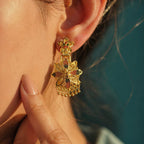 Gold Tone Meenakari Floral Drop Earrings