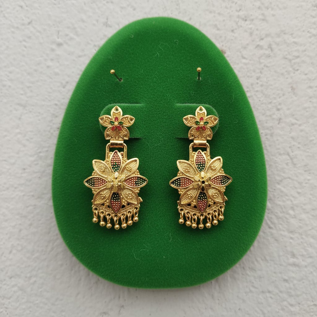 Gold Tone Meenakari Floral Drop Earrings