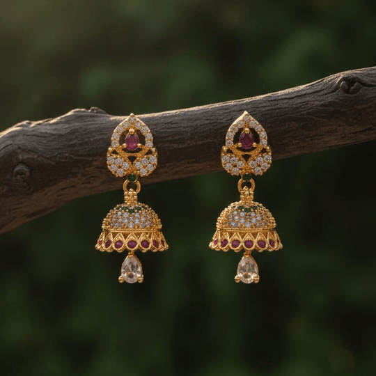 Micro Gold plated Jhumka Earrings with CZ Shine