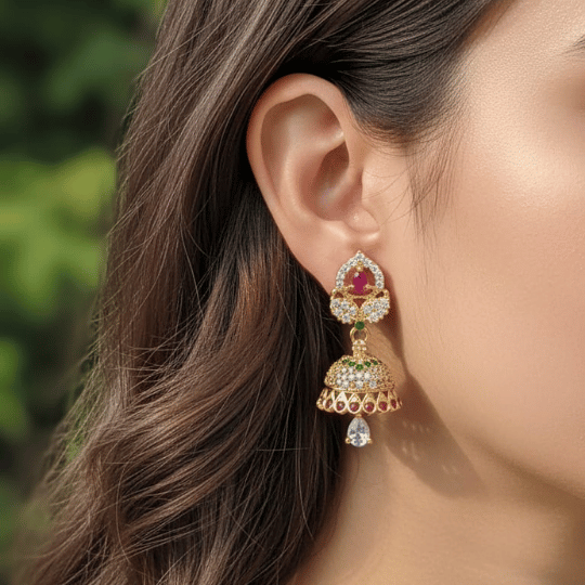 Micro Gold plated Jhumka Earrings with CZ Shine