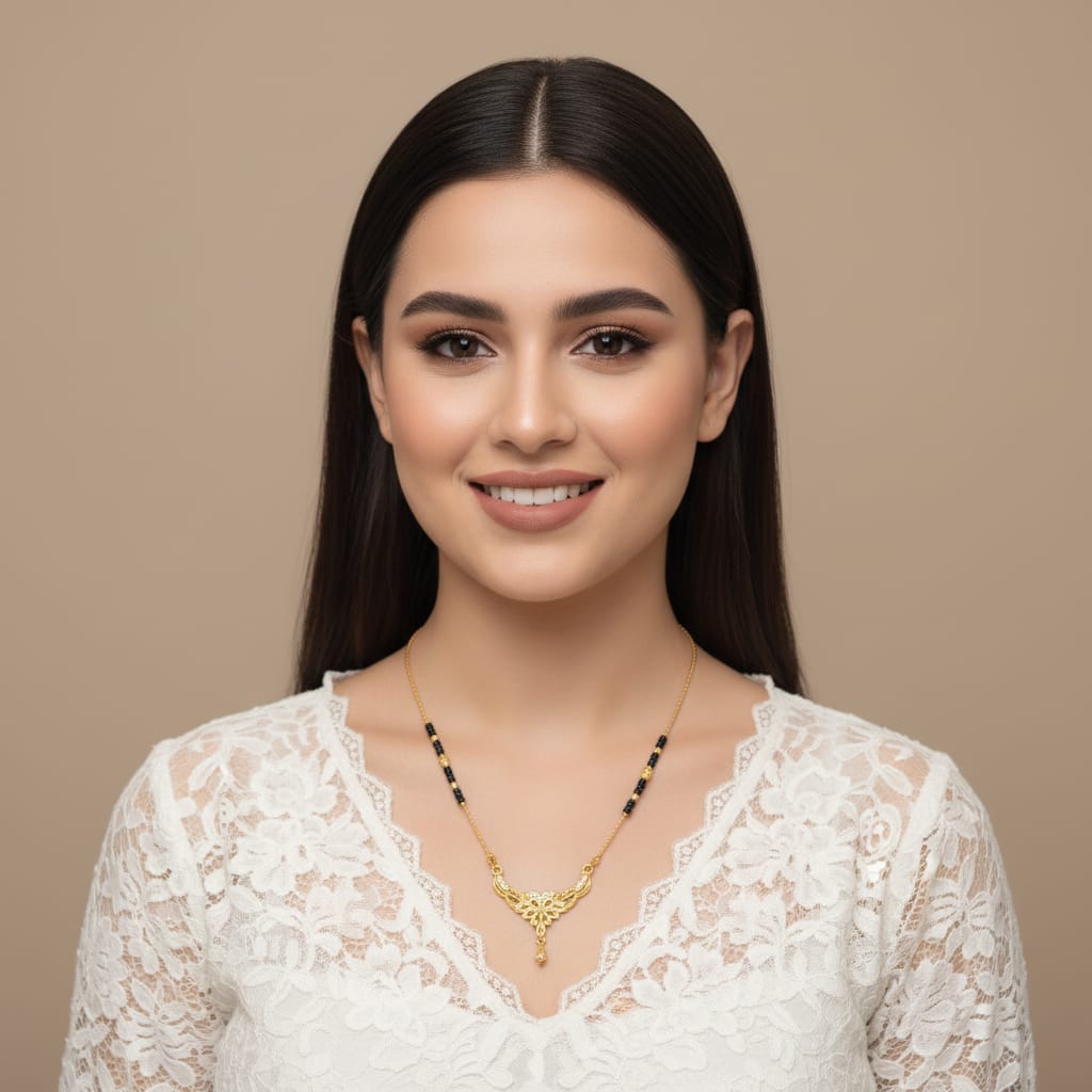 Gold-Plated Floral Butterfly Pendant Mangalsutra