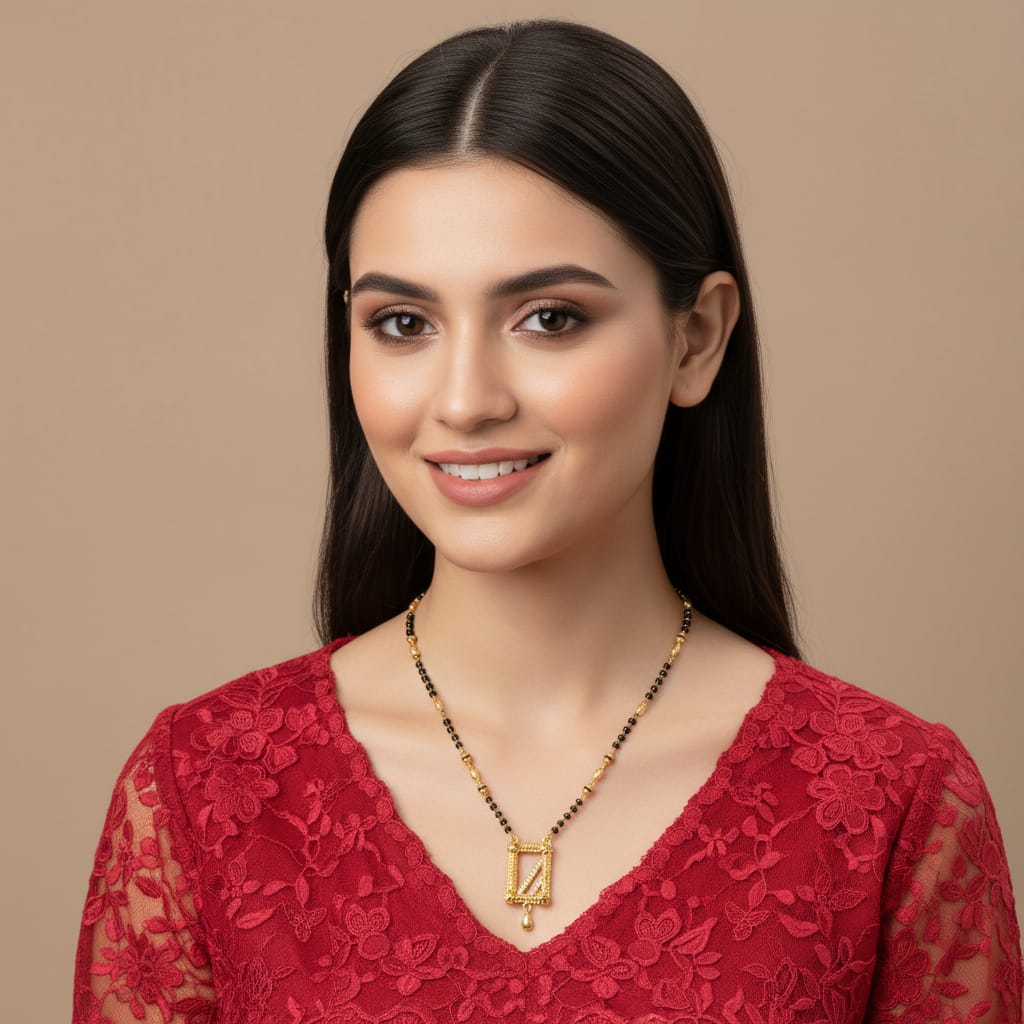 Gold-Plated Square Pendant Mangalsutra