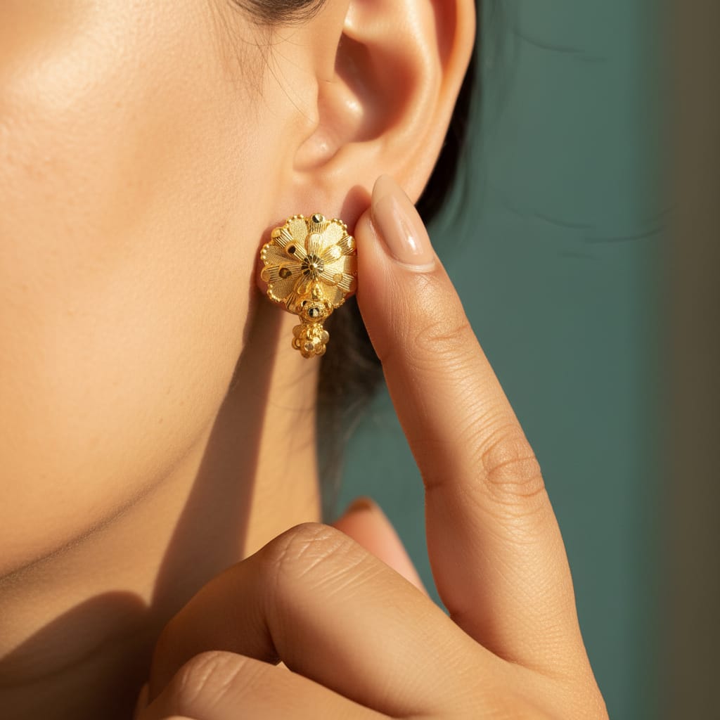 Gold-Tone Floral Disc Stud Earrings