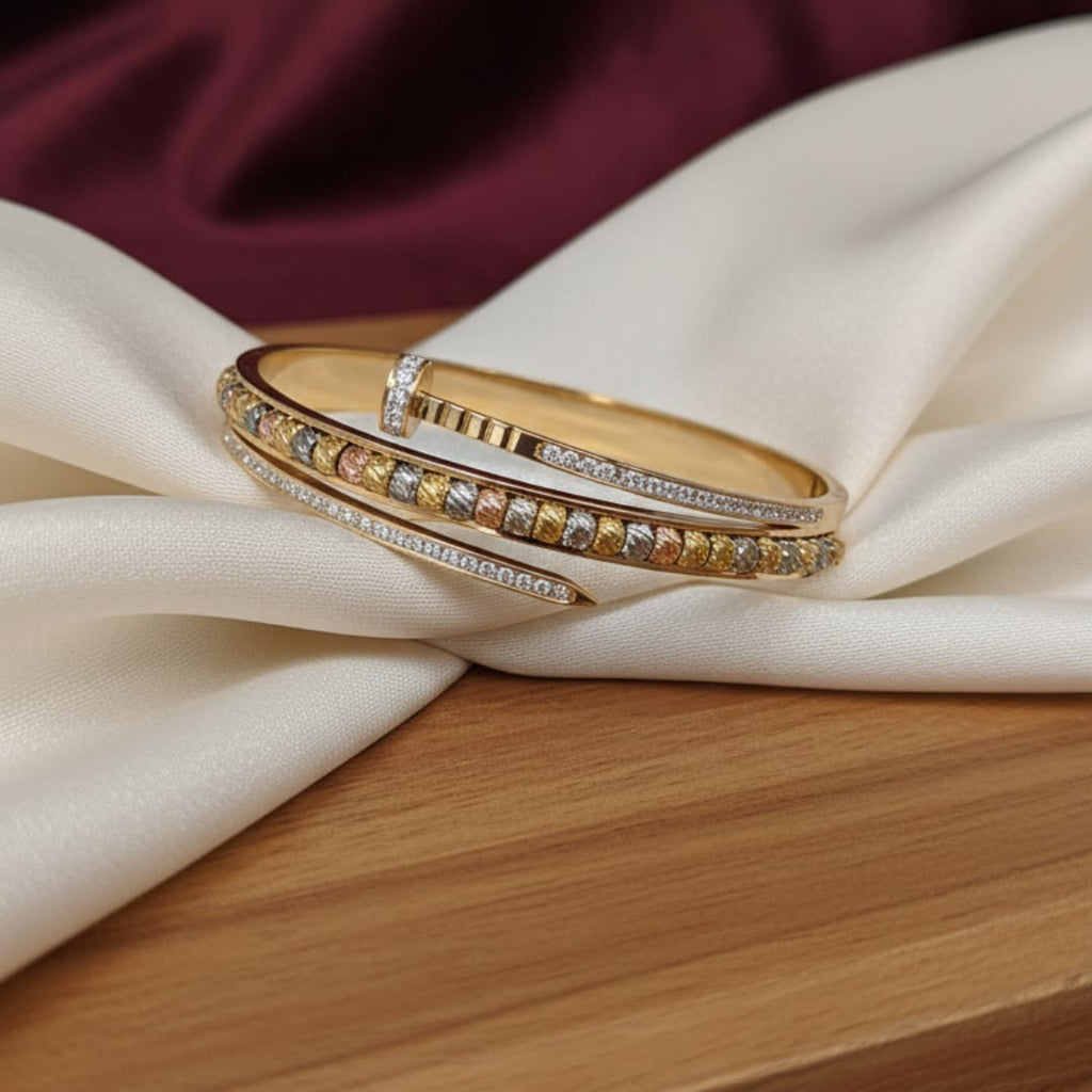 Gold-Tone Nail Bangle with Multi-Colour beads