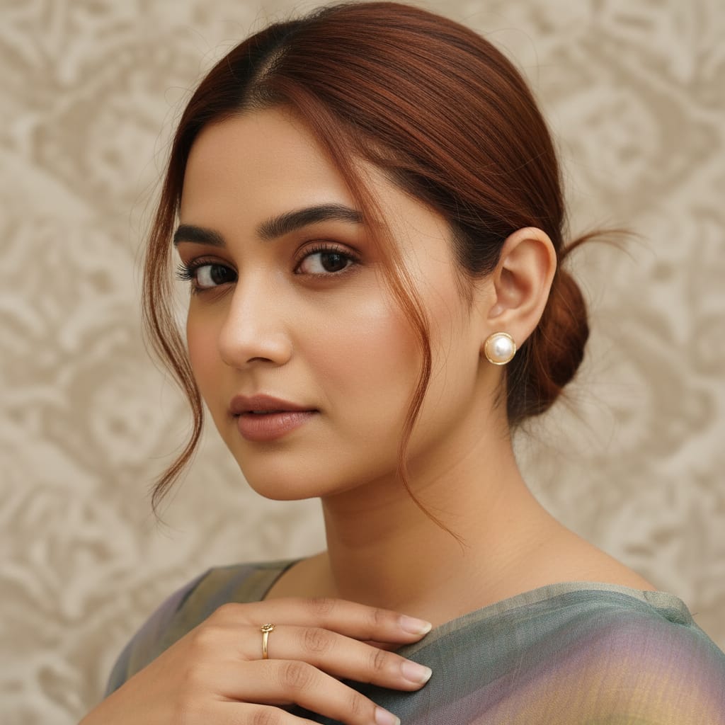 Gold Bezel Pearl Stud Earrings