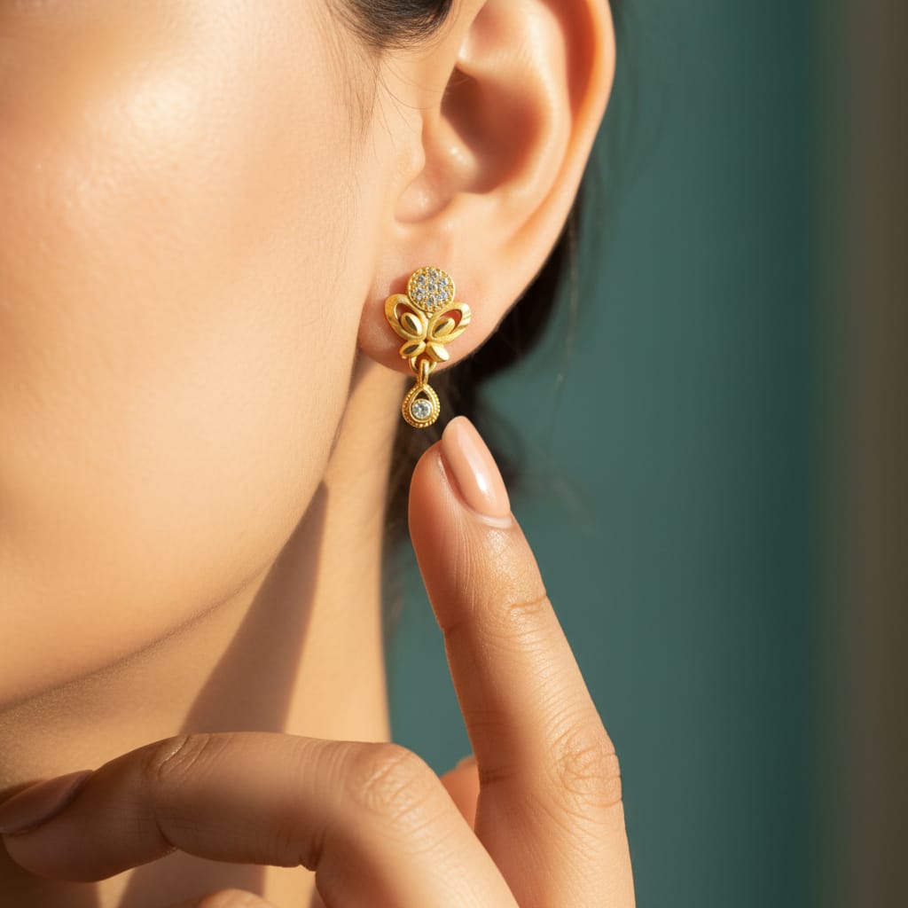 Gold Butterfly Drop Earrings with CZ