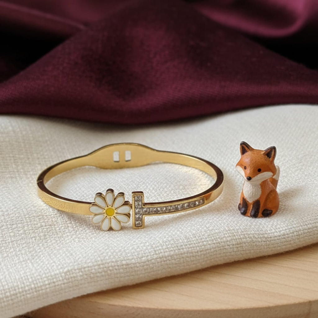 Gold Double Band Interlocking CZ Link Bangle