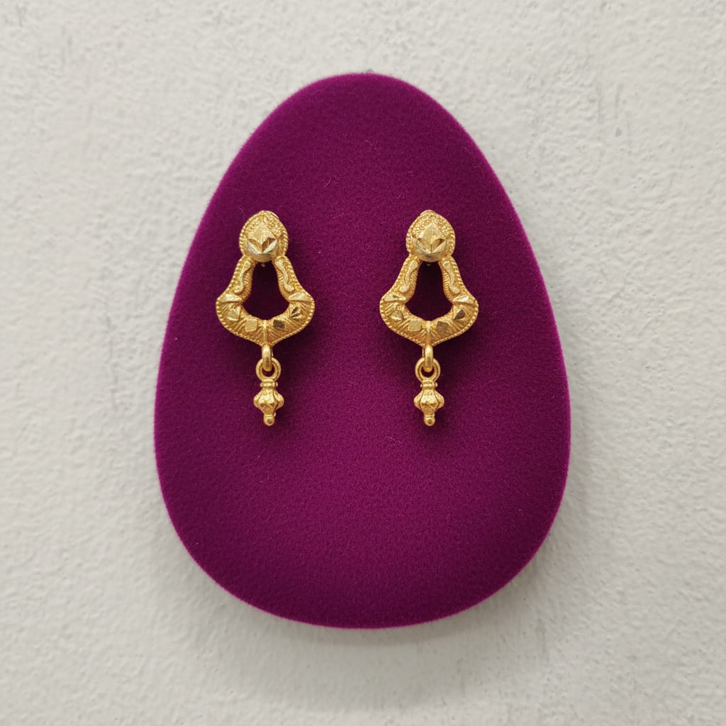 Gold Engraved Open Drop Earrings with Ghungroo