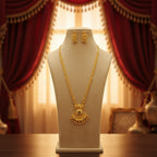 Gold Finish Long Ranihaar Chain Set with Earrings